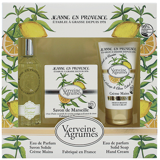 Jeanne en Provence Verveine Cédrat - Parfümwasser mit Eisenkraut und Zitrusfrüchten für Frauen 60 ml + Toilettenseife 100 g + Handcreme 75 ml, Kosmetikset