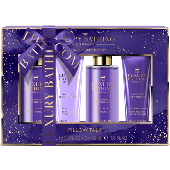 Grace Cole Lavender Sleep Therapy duftendes Kissenspray 100 ml + Badeschaum 100 ml + Hand- und Nagelcreme 50 ml + Körpercreme 50 ml, Kosmetikset für Damen