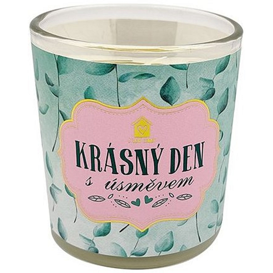 Nekupto Cosy home Schöner Tag mit einem Lächeln Geschenk-Duftkerze im Glas 9 x 9,5 cm