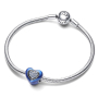 Charms Sterling Silber 925 Drehbares blaues Herz Perlenarmband Liebe