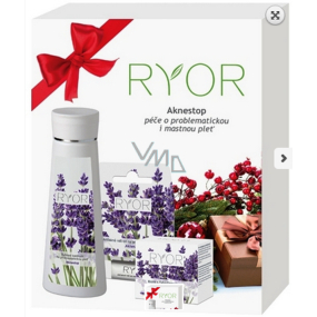 Ryor Aknestop Kräutertonikum für problematische Haut 200 ml, Creme mit Phytosphingosin für problematische Haut 50 ml, Anti-Akne-Roll-on für problematische Haut 5 ml, kosmetisches Set