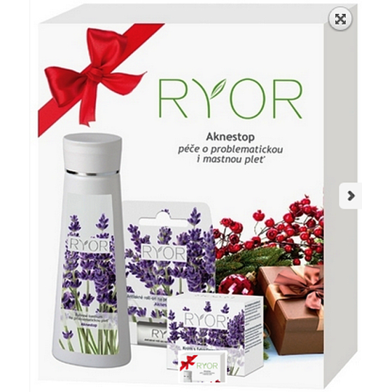 Ryor Aknestop Kräutertonikum für problematische Haut 200 ml, Creme mit Phytosphingosin für problematische Haut 50 ml, Anti-Akne-Roll-on für problematische Haut 5 ml, kosmetisches Set