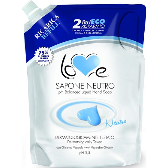 Madel Love Sapone Cremoso Neutro Flüssigseife mit ausgeglichenem pH 5,5 Nachfüllmenge 2 l