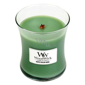 WoodWick White Willow Moss - Duftkerze aus Weide und Moos mit Holzdocht und Deckelglas Medium 275 g