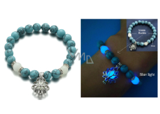Tyrkenit glow-in-the-dark blau, Armband elastisch Naturstein, Perle 8 mm / 16-17 cm, Stein der jungen Leute, die ein Lebensziel suchen