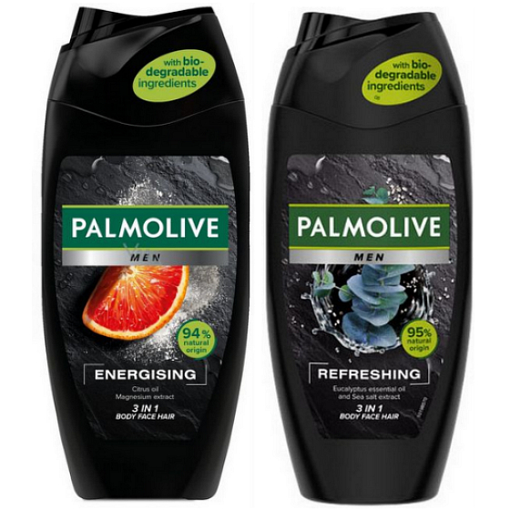 Palmolive Men Energising 3in1 Duschgel für Männer 250 ml + Men Refreshing 3in1 Duschgel für Körper, Gesicht und Haar 250 ml, 18 Stück im Karton