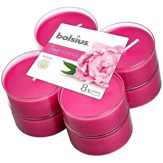Bolsius Aromatisch 2.0 Peony - Pfingstrose maxi duftende Teelichter 8 Stück, Brenndauer 8 Stunden