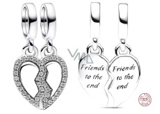 Sterling Silber 925 Friends - Teilbarer Charm mit Herz 2in1, Freundschaftsarmband-Anhänger