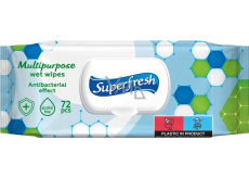 SuperFresh antibakterielle Feuchttücher mit Clip, 72 Stk.