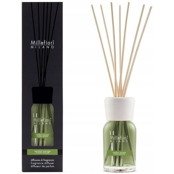 Millefiori Milano Natural Verdant Escape - Flucht ins Grüne Diffusor 100 ml + 7 Stängel 25 cm lang für kleinere Räume reicht für 5-6 Wochen