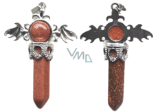Goldstone goldfarbenes Kreuz aus Legierung und Naturstein 5,3 x 3,7 x 12 mm, Stein der Ambitionen