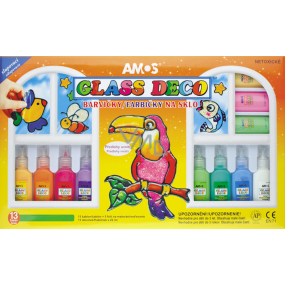 Amos Farben für Glas Set mit 13 Farben x 22 ml + Folie und Schablonen