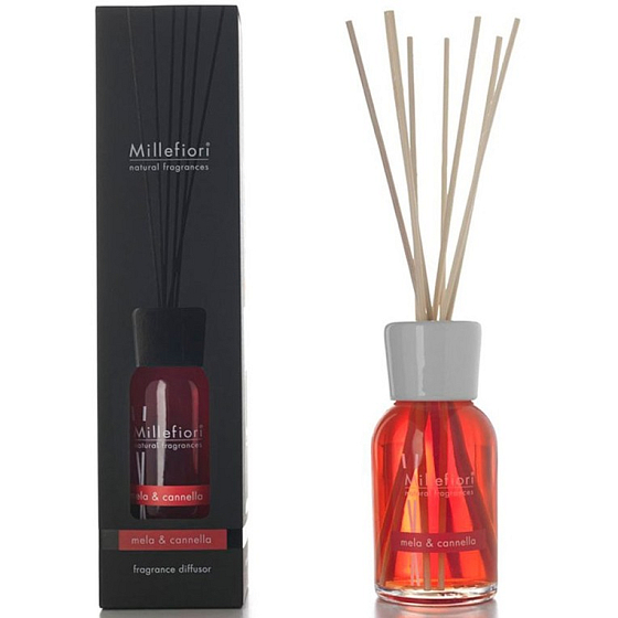 Millefiori Milano Natural Mela & Cannella - Apfel- und Zimtdiffusor 250 ml + 8 30 cm lange Stiele für mittelgroße Räume hält mindestens 3 Monate