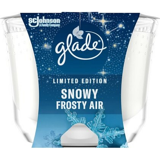 Glade Maxi Snowy Frosty Air mit dem Duft von Eukalyptus und Zedernholz duftende große Kerze im Glas, Brenndauer bis zu 52 Stunden 224 g