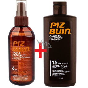 Piz Buin Allergy SPF15 Sonnenschutzlotion 200 ml + Tan & Protect SPF6 Sonnenschutzöl 150 ml Spray, Duopack