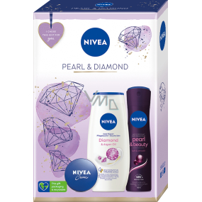 Nivea Pearl & Diamond Pearl & Beauty Antitranspirant Deodorant Spray 150 ml + Diamond & Argan Oil Duschgel 250 ml + Creme für die Basispflege 30 ml, Kosmetikset für Frauen