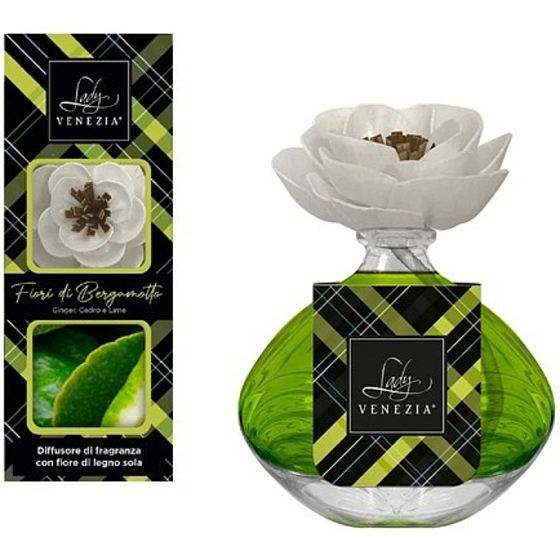 Lady Venezia Luxury Fiori di Bergamotto - Bergamotte Blumen Aroma Diffusor mit Blume für die schrittweise Freisetzung von Duft 100 ml