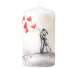 Emocio Lovers mit Luftballons, Herz weiß Kerze Zylinder 60 x 110 mm