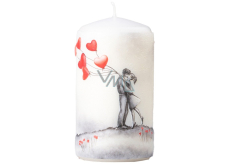 Emocio Lovers mit Luftballons, Herz weiß Kerze Zylinder 60 x 110 mm