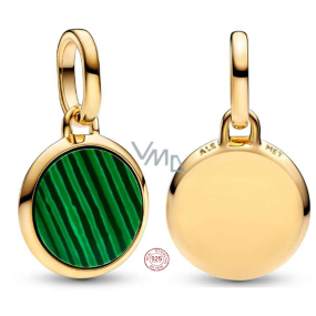 Charm Sterlingsilber 925 Mini-Medaillon grüne Imitation Malachit, Anhänger für Armband Symbol Charm Sterlingsilber 925 Mini-Medaillon grüne Imitation Malachit, Anhänger für Armband Symbol