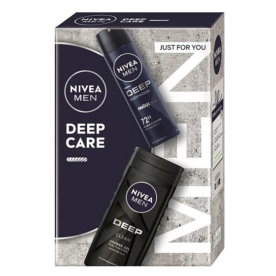 Nivea Men Deep Care Clean Duschgel 250 ml + Nivea Men Deep Darkwood Antitranspirant Spray 150 ml, Kosmetikset für Männer