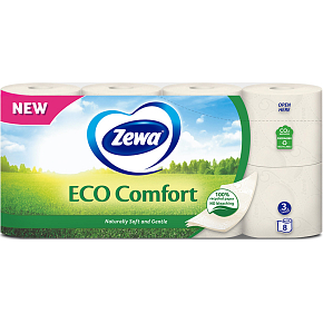 Zewa ECO Comfort 3-lagiger Toilettenpapier, 8 Rollen, 19,3 m Rolle Zewa ECO Comfort 3-lagiger Toilettenpapier, 8 Rollen, 19,3 m Rolle