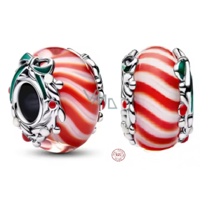 Charm Sterlingové stříbro 925 Sladké Vánoce – Červeno-bílý přívěsek se stuhou, korálek na náramek vánoce Charm Sterlingové stříbro 925 Sladké Vánoce – Červeno-bílý přívěsek se stuhou, korálek na náramek vánoce