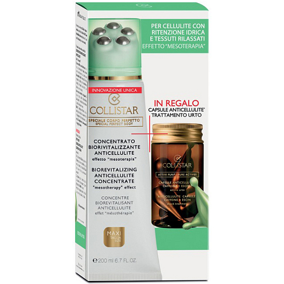 Collistar Biorivitalisierendes Konzentrat gegen Cellulite 200 ml + Anticellulite-Kapsel reine Wirkstoffe Anti-Cellulite-Kapseln 7 x 4 ml, Kosmetikset