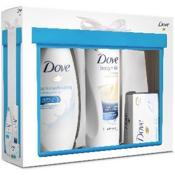 Dove Gentle Peeling Nourishing Duschgel 250 ml + Essential Nourishment Body Lotion 250 ml + Sanfte Peeling-Toilettenseife 100 g, Kosmetikset