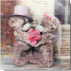 Ich zu dir 3D Umschlag Grußkarte, Liebesteddybären mit Blumenstrauß, 15,5 x 15,5 cm
