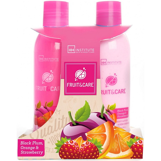 Idc Institute Fruit & Care Duschgel aus schwarzen Pflaumen, Orangen und Erdbeeren 180 ml + Körperlotion 180 ml, Kosmetikset