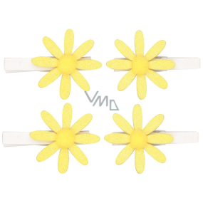 Gelbe Blüten mit Glitzer auf einem Stift 5 cm, 4 Stück in einer Tüte