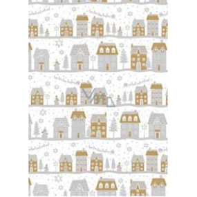 Ditipo Geschenkpapier 70 x 200 cm Weihnachten weiß Silber-Gold Häuser