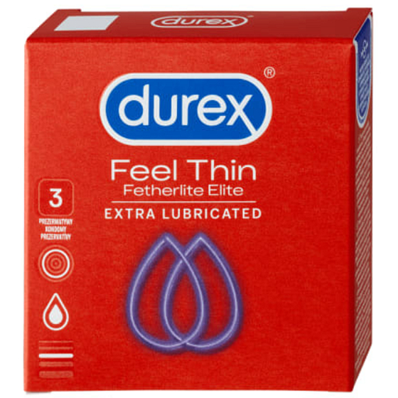Durex Feel Thin Fetherlite Elite Extra Lubricated Kondom, nominale Breite 56 mm 3 Stück