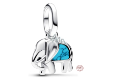 Charm Sterlingové stříbro 925 Mini medailon slon v barvě torkwise, přívěsek na náramek zvíře