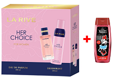 LA RIVE HER CHOICE Parfümwasser 100 ml + Deodorantspray 150 ml, Geschenkset für Frauen + Duschgel La Rive 2in1 Minie 250 ml ZUSÄTZLICH