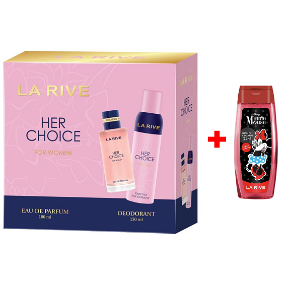 LA RIVE HER CHOICE Parfümwasser 100 ml + Deodorantspray 150 ml, Geschenkset für Frauen + Duschgel La Rive 2in1 Minie 250 ml ZUSÄTZLICH