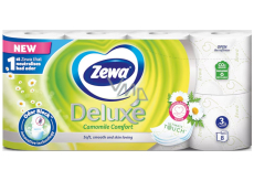 Zewa Deluxe Aqua Tube Camomile Comfort Parfümiertes Toilettenpapier 150 Stück 3lagig 8 Stück, spülbare Rolle