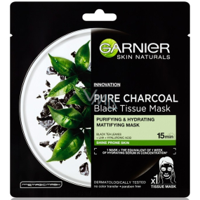 Garnier Skin Naturals Reine Anthrazitschwarze Gewebemaske mit Extrakt Gesichtsschwarzer Textilmaske aus schwarzem Tee 28 g
