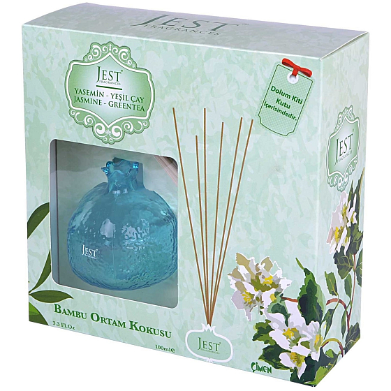 Cimen Jest Jasmin- und Grüntee-Design-Aromadiffusor mit natürlichen Rattanstäbchen zur allmählichen Freisetzung von 100 ml Duft