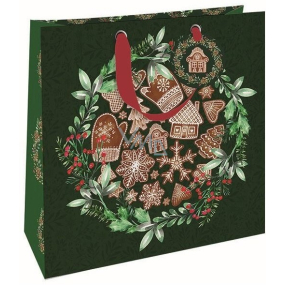 Nekupto Geschenkpapier Tasche 32,5 x 32,5 x 14 cm Weihnachten Lebkuchen grün