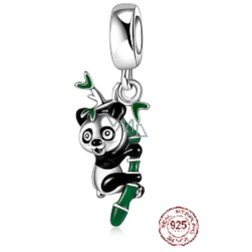 Charms Sterling Silber 925 Panda auf Zweig, Tierarmband-Anhänger