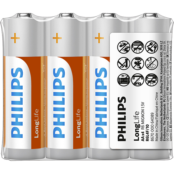 Philips Longlife Batterien AA R6L4F/10 1,5 V 4 Stk