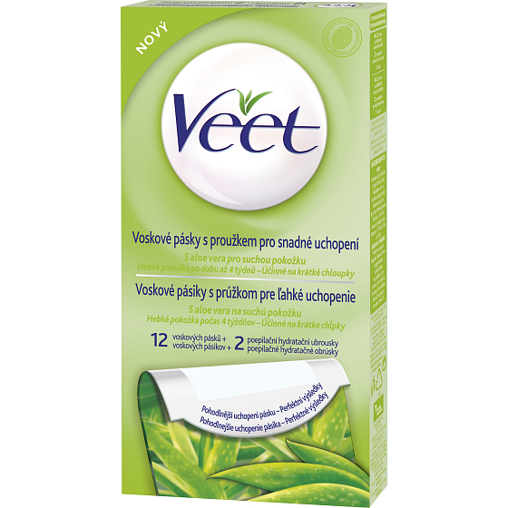 Veet Aloe Vera Wachsstreifen für trockene Haut 12 + 2 Stück