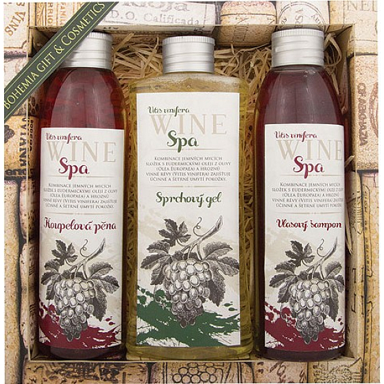 Bohemia Gifts Wine Spa Weinkosmetik Traubenöl und Weinrebenextrakt Badeschaum 200 ml + Duschgel 250 ml + Shampoo 200 ml, Kosmetikset