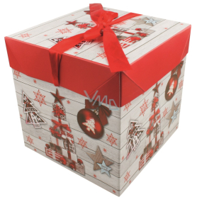 Faltschachtel mit Weihnachtsband mit Geschenken und Dekoration 10,5 x 10,5 x 10,5 cm