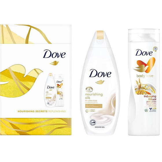 Dove Nourishing Secrets Pflegendes Seiden-Duschgel 250 ml + Hafermilch-Körperlotion 250 ml, Kosmetikset