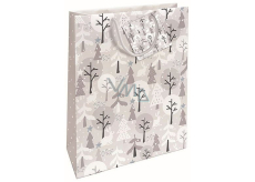 Nekupto Geschenkpapier Tasche 32,5 x 26 x 13 cm Weihnachtsbäume silber