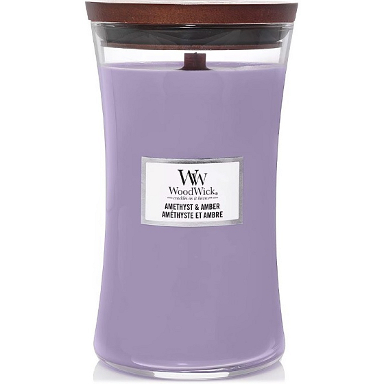 WoodWick Amethyst & Amber - Amethyst und Bernstein Duftkerze mit Holzdocht und Deckel Glas groß 609,5 g