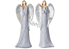 Engel in grauem Kleid mit silbernen Flügeln Polyresin 70 x 200 mm Artenmix